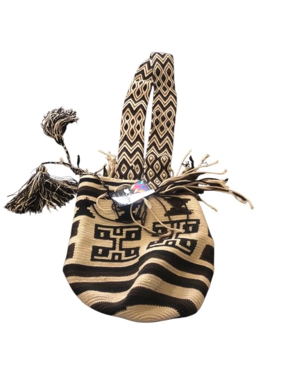 WAYUU Colombian Tribe Black Cream Woven Hobo Bag NWT SARAI WAYUU cross body XL